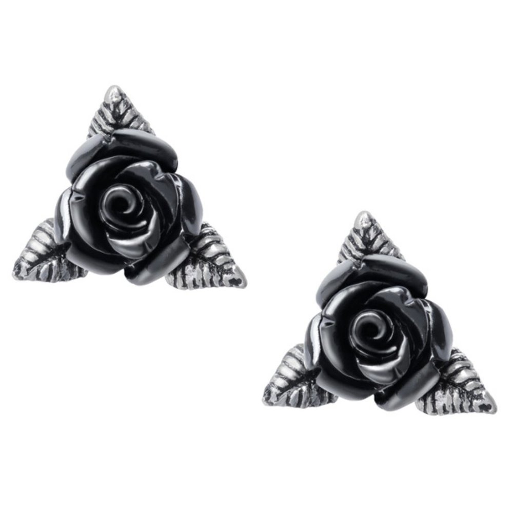 Alchemy Gothic Ring O'Roses Ear Studs Black Roses Pair Surg Post Earrings NWT